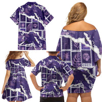 Hawaii Japanese Culture Purple Family Matching Off Shoulder Short Dress and Hawaiian Shirt Spring Cranes Aloha Pattern LT01 - Polynesian Pride