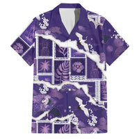 Hawaii Japanese Culture Purple Family Matching Summer Maxi Dress and Hawaiian Shirt Spring Cranes Aloha Pattern LT01 Dad's Shirt - Short Sleeve Purple - Polynesian Pride