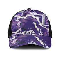 Hawaii Japanese Culture Purple Mesh Trucker Cap Spring Cranes Aloha Pattern