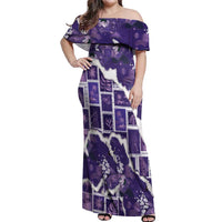 Hawaii Japanese Culture Purple Off Shoulder Maxi Dress Spring Cranes Aloha Pattern