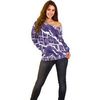Hawaii Japanese Culture Purple Off Shoulder Sweater Spring Cranes Aloha Pattern