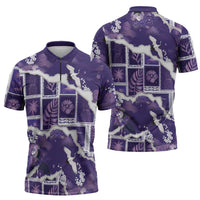 Hawaii Japanese Culture Purple Zipper Polo Shirt Spring Cranes Aloha Pattern