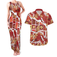 Hawaii Japanese Culture Red Couples Matching Tank Maxi Dress and Hawaiian Shirt Spring Cranes Aloha Pattern