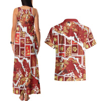 Hawaii Japanese Culture Red Couples Matching Tank Maxi Dress and Hawaiian Shirt Spring Cranes Aloha Pattern