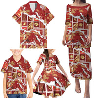 Hawaii Japanese Culture Red Family Matching Puletasi and Hawaiian Shirt Spring Cranes Aloha Pattern LT01 - Polynesian Pride