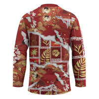 Hawaii Japanese Culture Red Hockey Jersey Spring Cranes Aloha Pattern