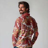 Hawaii Japanese Culture Red Long Sleeve Polo Shirt Spring Cranes Aloha Pattern