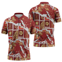 Hawaii Japanese Culture Red Zipper Polo Shirt Spring Cranes Aloha Pattern