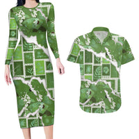 Hawaii Japanese Culture Sage Green Couples Matching Long Sleeve Bodycon Dress and Hawaiian Shirt Spring Cranes Aloha Pattern LT01 Sage - Polynesian Pride