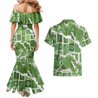 Hawaii Japanese Culture Sage Green Couples Matching Mermaid Dress and Hawaiian Shirt Spring Cranes Aloha Pattern LT01 - Polynesian Pride