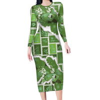 Hawaii Japanese Culture Sage Green Family Matching Long Sleeve Bodycon Dress and Hawaiian Shirt Spring Cranes Aloha Pattern LT01 Mom's Dress Sage - Polynesian Pride