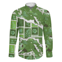 Hawaii Japanese Culture Sage Green Family Matching Puletasi and Hawaiian Shirt Spring Cranes Aloha Pattern LT01 Dad's Shirt - Long Sleeve Sage - Polynesian Pride