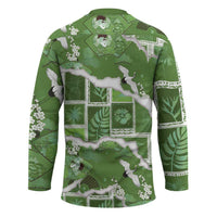 Hawaii Japanese Culture Sage Green Hockey Jersey Spring Cranes Aloha Pattern