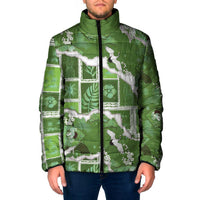 Hawaii Japanese Culture Sage Green Padded Jacket Spring Cranes Aloha Pattern