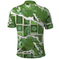 Hawaii Japanese Culture Sage Green Polo Shirt Spring Cranes Aloha Pattern