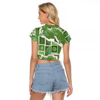 Hawaii Japanese Culture Sage Green Raglan Cropped T Shirt Spring Cranes Aloha Pattern
