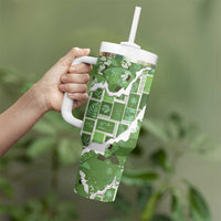 Hawaii Japanese Culture Sage Green Tumbler With Handle Spring Cranes Aloha Pattern