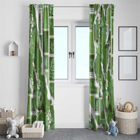Hawaii Japanese Culture Sage Green Window Curtain Spring Cranes Aloha Pattern