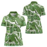 Hawaii Japanese Culture Sage Green Women Polo Shirt Spring Cranes Aloha Pattern