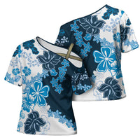 Blue Hibiscus Plumeria Floral Cross Shoulder Shirt - Polynesian Pride