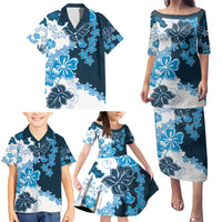 Blue Hibiscus Plumeria Floral Family Matching Puletasi and Hawaiian Shirt LT01 - Polynesian Pride