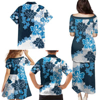 Blue Hibiscus Plumeria Floral Family Matching Puletasi and Hawaiian Shirt LT01 - Polynesian Pride