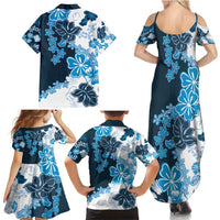 Blue Hibiscus Plumeria Floral Family Matching Summer Maxi Dress and Hawaiian Shirt LT01 - Polynesian Pride