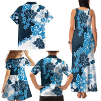 Blue Hibiscus Plumeria Floral Family Matching Tank Maxi Dress and Hawaiian Shirt LT01 - Polynesian Pride