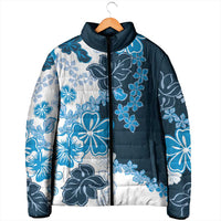 Blue Hibiscus Plumeria Floral Padded Jacket - Polynesian Pride