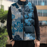 Blue Hibiscus Plumeria Floral Sleeveless Puffer Jacket - Polynesian Pride