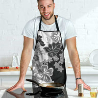 Gray Scale Hibiscus Plumeria Floral Apron - Polynesian Pride