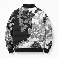 Gray Scale Hibiscus Plumeria Floral Bomber Puffer Jacket - Polynesian Pride