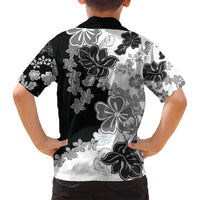 Gray Scale Hibiscus Plumeria Floral Family Matching Off Shoulder Maxi Dress and Hawaiian Shirt LT01 - Polynesian Pride