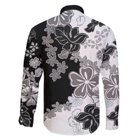 Gray Scale Hibiscus Plumeria Floral Family Matching Off Shoulder Maxi Dress and Hawaiian Shirt LT01 - Polynesian Pride