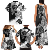 Gray Scale Hibiscus Plumeria Floral Family Matching Tank Maxi Dress and Hawaiian Shirt LT01 - Polynesian Pride