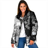 Gray Scale Hibiscus Plumeria Floral Padded Jacket - Polynesian Pride