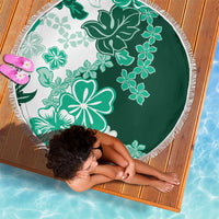 Green Hibiscus Plumeria Floral Beach Blanket - Polynesian Pride