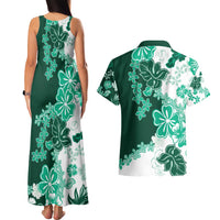 Green Hibiscus Plumeria Floral Couples Matching Tank Maxi Dress and Hawaiian Shirt LT01 - Polynesian Pride