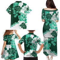 Green Hibiscus Plumeria Floral Family Matching Puletasi and Hawaiian Shirt LT01 - Polynesian Pride