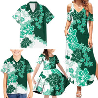 Green Hibiscus Plumeria Floral Family Matching Summer Maxi Dress and Hawaiian Shirt LT01 - Polynesian Pride
