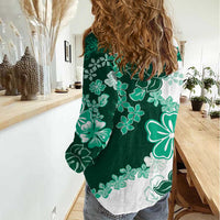 Green Hibiscus Plumeria Floral Women Casual Shirt - Polynesian Pride
