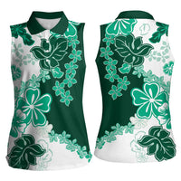 Green Hibiscus Plumeria Floral Women Sleeveless Polo Shirt LT01 - Polynesian Pride