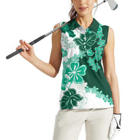 Green Hibiscus Plumeria Floral Women Sleeveless Polo Shirt LT01 - Polynesian Pride