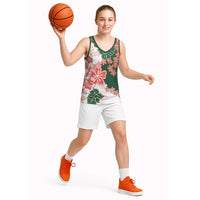 Green Orange Hibiscus Plumeria Floral Basketball Jersey - Polynesian Pride