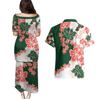 Green Orange Hibiscus Plumeria Floral Couples Matching Puletasi and Hawaiian Shirt LT01 - Polynesian Pride