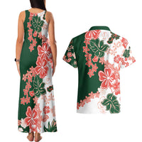 Green Orange Hibiscus Plumeria Floral Couples Matching Tank Maxi Dress and Hawaiian Shirt LT01 - Polynesian Pride