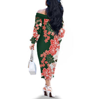 Green Orange Hibiscus Plumeria Floral Family Matching Off The Shoulder Long Sleeve Dress and Hawaiian Shirt LT01 - Polynesian Pride