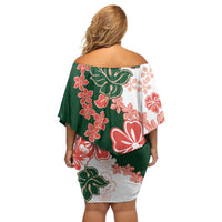 Green Orange Hibiscus Plumeria Floral Family Matching Off Shoulder Short Dress and Hawaiian Shirt LT01 - Polynesian Pride