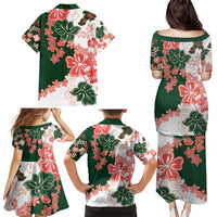 Green Orange Hibiscus Plumeria Floral Family Matching Puletasi and Hawaiian Shirt LT01 - Polynesian Pride