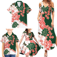 Green Orange Hibiscus Plumeria Floral Family Matching Summer Maxi Dress and Hawaiian Shirt LT01 - Polynesian Pride
